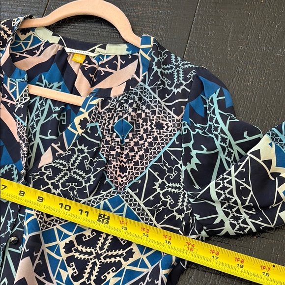 Leifsdottir x Anthropologie Multicolored Geometric 100% Silk Button Down Shirt 2 - Picture 8 of 10